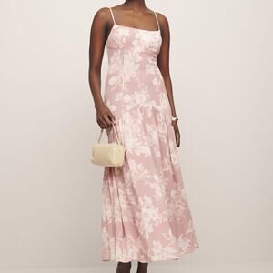 NWT Reformation Catana Floral Ruched Empire Waist Maxi Dress Gown Charity Pink